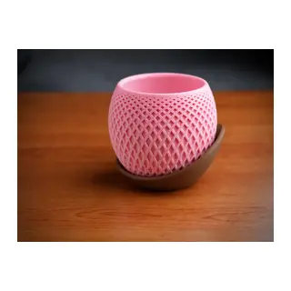 3D Baskı Küre Saksı - Kafes Dokulu İki Parçalı Dekoratif Saksı - Pembe-Kahverengi
