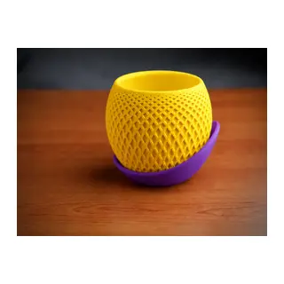 3D Baskı Küre Saksı - Kafes Dokulu İki Parçalı Dekoratif Saksı - Sarı-Mor