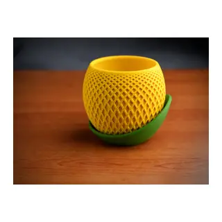 3D Baskı Küre Saksı - Kafes Dokulu İki Parçalı Dekoratif Saksı - Sarı-Yeşil
