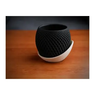 3D Baskı Küre Saksı - Kafes Dokulu İki Parçalı Dekoratif Saksı - Siyah-Bej