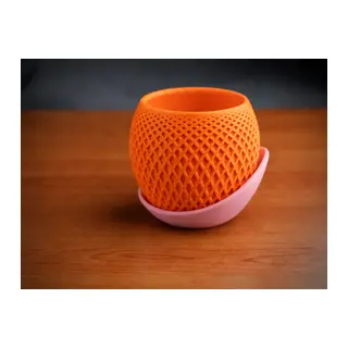 3D Baskı Küre Saksı - Kafes Dokulu İki Parçalı Dekoratif Saksı - Turuncu-Pembe