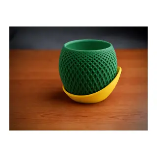 3D Baskı Küre Saksı - Kafes Dokulu İki Parçalı Dekoratif Saksı - Yeşil-Sarı