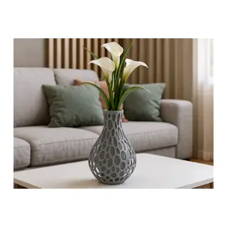 3D Baskı Petek Dokulu Vazo - Delikli Dekoratif Vazo-Gri