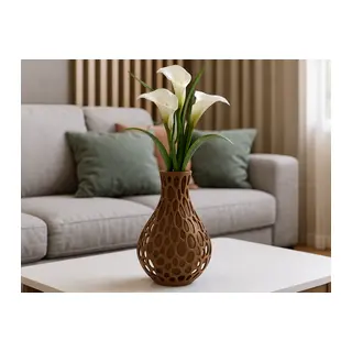 3D Baskı Petek Dokulu Vazo - Delikli Dekoratif Vazo-Kahverengi
