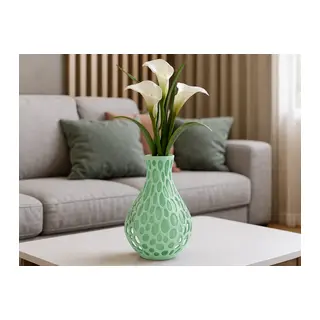 3D Baskı Petek Dokulu Vazo - Delikli Dekoratif Vazo-Mint