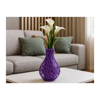 3D Baskı Petek Dokulu Vazo - Delikli Dekoratif Vazo-Mor