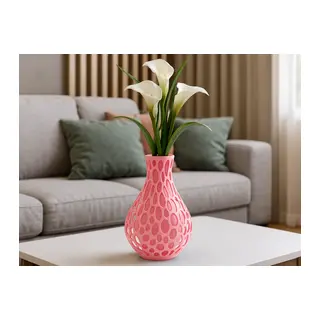 3D Baskı Petek Dokulu Vazo - Delikli Dekoratif Vazo-Pembe