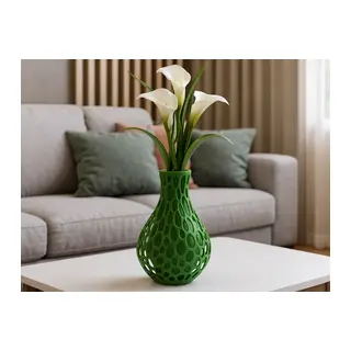 3D Baskı Petek Dokulu Vazo - Delikli Dekoratif Vazo-Yeşil