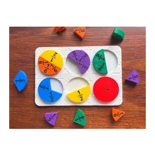 3D Baskı Kesirler Öğretim Seti - Eğitici Ahşap Görünümlü Matematik Puzzle, Kesir Öğrenme Materyali (6 Daire, 24 Parça)