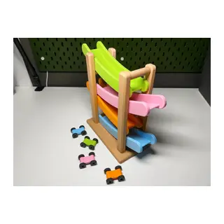 3D Baskı Kaydıraklı Araba Pisti - 4 Katlı Mini Araba Yarış Rampası, Bebek ve Çocuk Oyuncağı Seti (4 Araba Dahil)