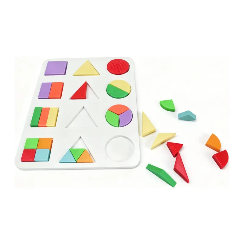 3D Baskı Geometrik Şekiller ve Kesirler Eğitim Seti - Renkli Şekil Eşleştirme Puzzle, Montessori Öğretim Materyali