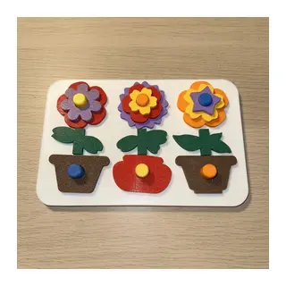 3D Baskı Saksıda Çiçek Puzzle Tahtası - Katmanlı Çiçek İnşa Etme ve Renk Eşleştirme Seti, Montessori Oyuncak