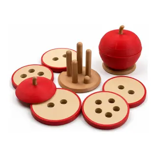 3D Baskı Elma Şeklinde Düğme Delikleri Sayma Seti - Sökülebilir Çubuklu İnce Motor Beceri Oyuncağı, Montessori Materyali