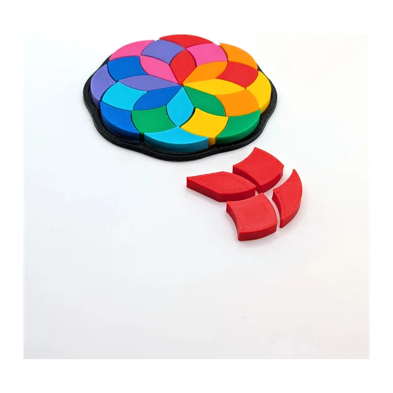 3D Baskı Gökkuşağı Mandala Rozet Puzzle Mini (7 CM) - Renkli Çiçek Deseni Yapboz, Cepte Taşınabilir Zeka Oyunu