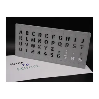 3D Baskı Alfabe, Rakam ve Cetvel Şablonu - Yazı Çizim Kalıbı - Gri