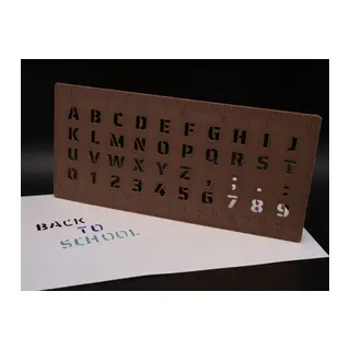 3D Baskı Alfabe, Rakam ve Cetvel Şablonu - Yazı Çizim Kalıbı - Kahverengi