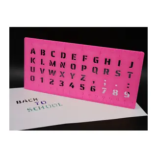 3D Baskı Alfabe, Rakam ve Cetvel Şablonu - Yazı Çizim Kalıbı - Pembe