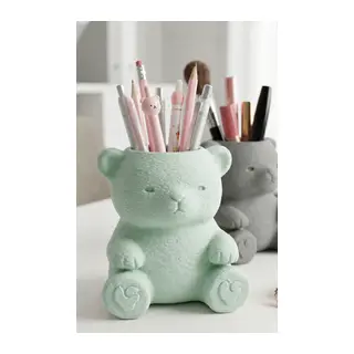 3D Baskı Sevimli Ayıcık Kalemlik - Masaüstü Organizer - Mint