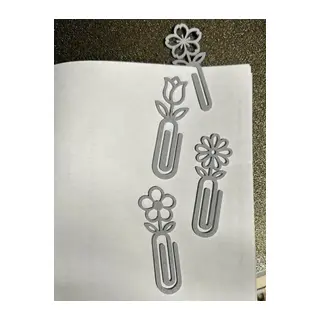 3D Baskı Çiçek Figürlü Ataç ve Kitap Ayracı - 8li Set - Gri