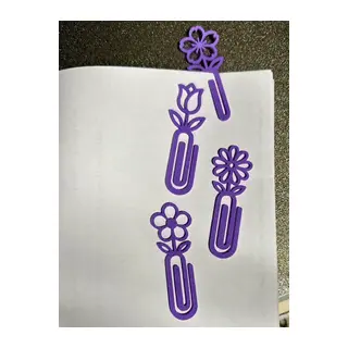 3D Baskı Çiçek Figürlü Ataç ve Kitap Ayracı - 8li Set - Mor