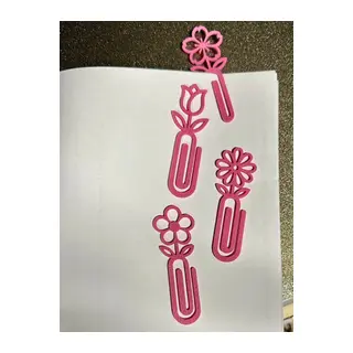 3D Baskı Çiçek Figürlü Ataç ve Kitap Ayracı - 8li Set - Pembe