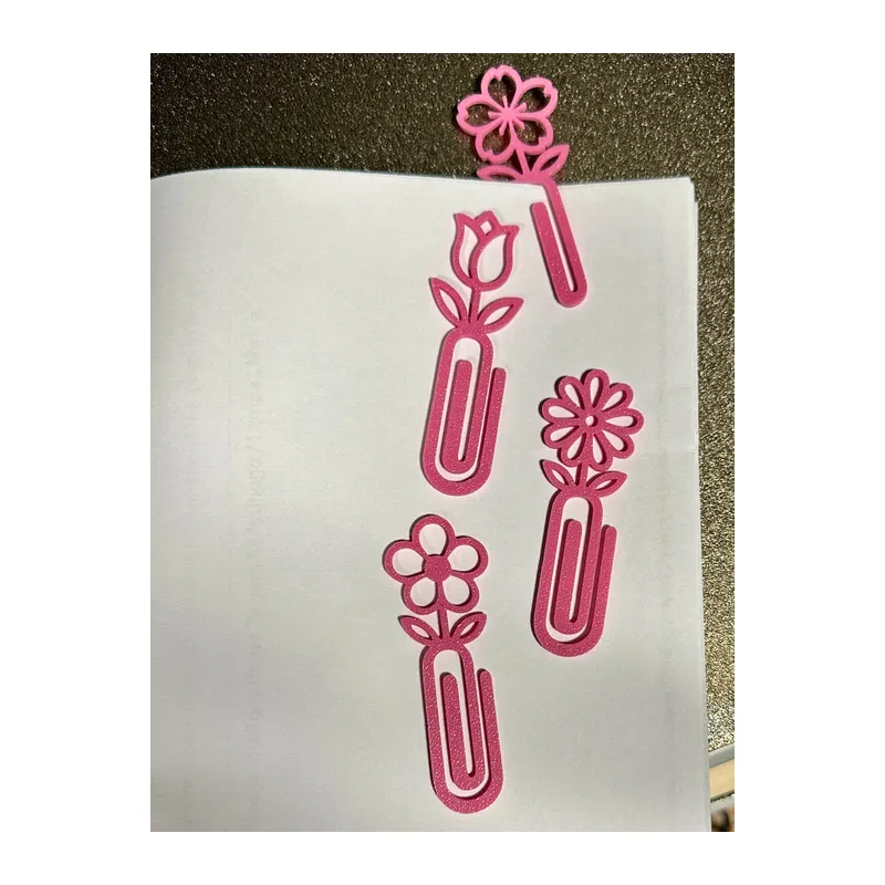 3D Baskı Çiçek Figürlü Ataç ve Kitap Ayracı - 8li Set - Pembe