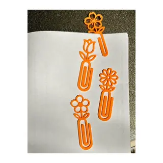 3D Baskı Çiçek Figürlü Ataç ve Kitap Ayracı - 8li Set - Turuncu