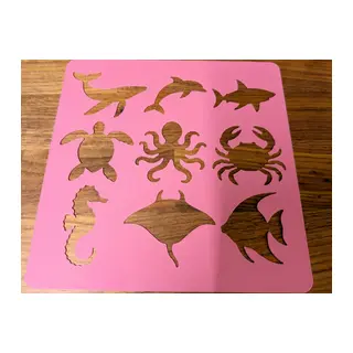 3D Baskı Deniz Hayvanları Çizim Şablonu - Çoklu Desen Kalıbı - Pembe