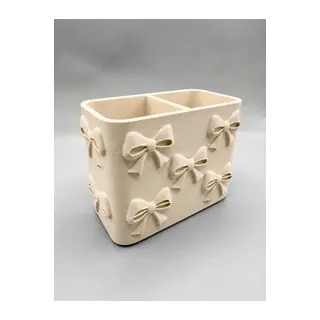 3D Baskı Fiyonk Desenli Bölmeli Kalemlik - Masaüstü Organizer - Bej