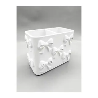 3D Baskı Fiyonk Desenli Bölmeli Kalemlik - Masaüstü Organizer - Beyaz