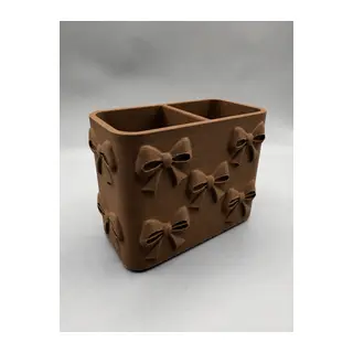 3D Baskı Fiyonk Desenli Bölmeli Kalemlik - Masaüstü Organizer - Kahverengi
