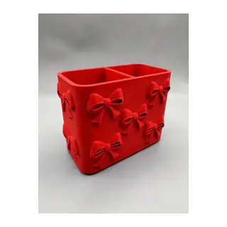 3D Baskı Fiyonk Desenli Bölmeli Kalemlik - Masaüstü Organizer - Kırmızı
