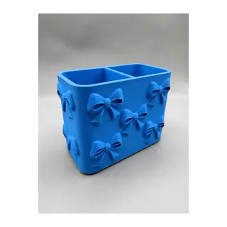 3D Baskı Fiyonk Desenli Bölmeli Kalemlik - Masaüstü Organizer - Mavi