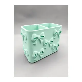 3D Baskı Fiyonk Desenli Bölmeli Kalemlik - Masaüstü Organizer - Mint