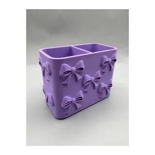 3D Baskı Fiyonk Desenli Bölmeli Kalemlik - Masaüstü Organizer - Mor