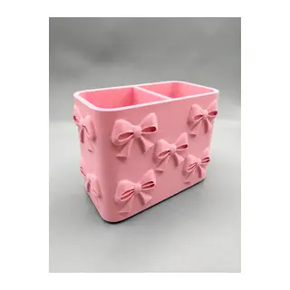 3D Baskı Fiyonk Desenli Bölmeli Kalemlik - Masaüstü Organizer - Pembe