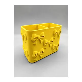 3D Baskı Fiyonk Desenli Bölmeli Kalemlik - Masaüstü Organizer - Sarı