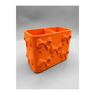 3D Baskı Fiyonk Desenli Bölmeli Kalemlik - Masaüstü Organizer - Turuncu