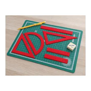3D Baskı Geometri Cetvel Seti - İletki, Gönye ve Ölçüm Araçları - Kırmızı