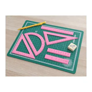 3D Baskı Geometri Cetvel Seti - İletki, Gönye ve Ölçüm Araçları - Pembe