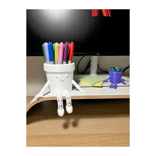 3D Baskı Hareketli Gülen Kalemlik - Eklemli Masaüstü Organizer - Beyaz