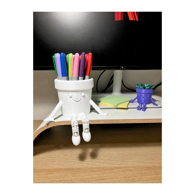 3D Baskı Hareketli Gülen Kalemlik - Eklemli Masaüstü Organizer - Beyaz