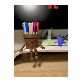3D Baskı Hareketli Gülen Kalemlik - Eklemli Masaüstü Organizer - Kahverengi