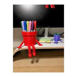 3D Baskı Hareketli Gülen Kalemlik - Eklemli Masaüstü Organizer - Kırmızı