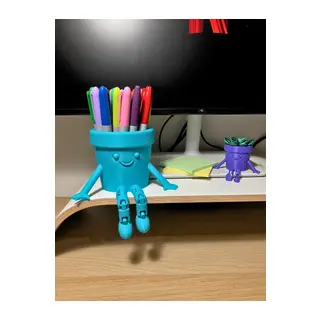 3D Baskı Hareketli Gülen Kalemlik - Eklemli Masaüstü Organizer - Mavi
