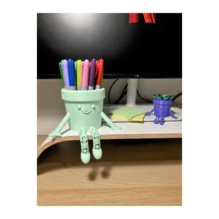 3D Baskı Hareketli Gülen Kalemlik - Eklemli Masaüstü Organizer - Mint