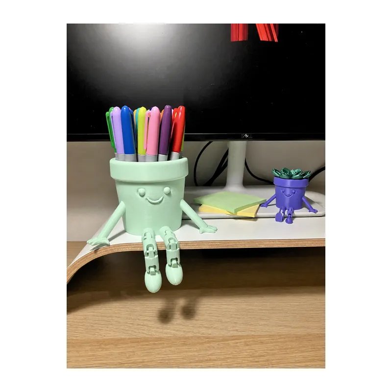 3D Baskı Hareketli Gülen Kalemlik - Eklemli Masaüstü Organizer - Mint