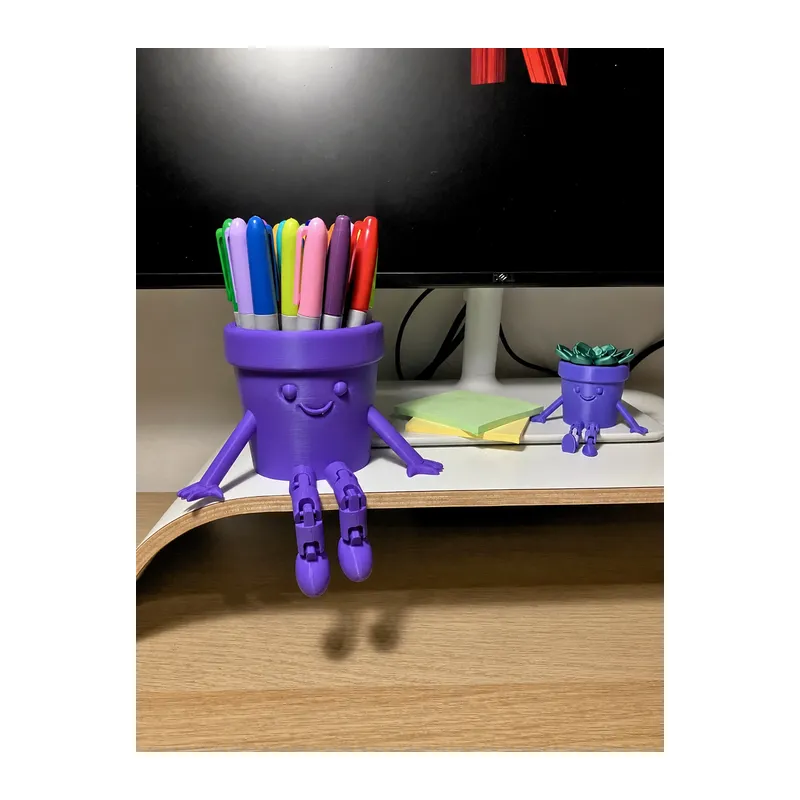 3D Baskı Hareketli Gülen Kalemlik - Eklemli Masaüstü Organizer - Mor