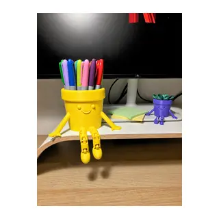 3D Baskı Hareketli Gülen Kalemlik - Eklemli Masaüstü Organizer - Sarı
