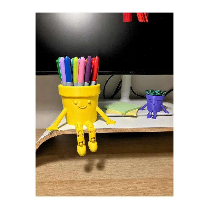 3D Baskı Hareketli Gülen Kalemlik - Eklemli Masaüstü Organizer - Sarı